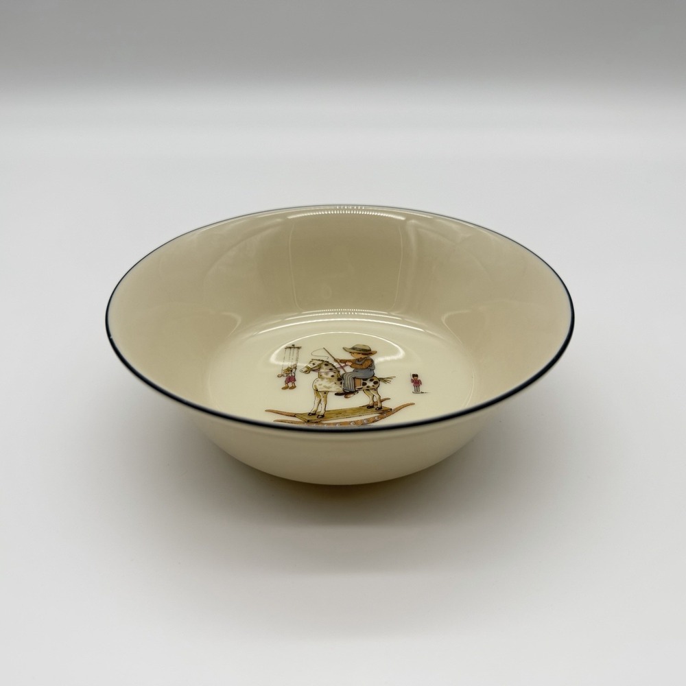 Lenox Special Rocking Horse Child Cereal Bowl Cream Blue Rim Made in USA 5.5" - Picture 2 of 5